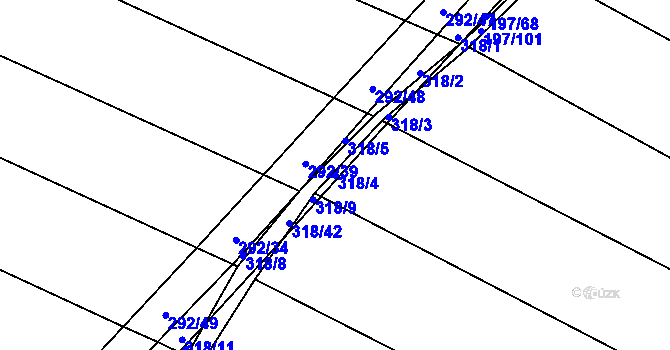 Parcela st. 318/4 v KÚ Podbřežice, Katastrální mapa