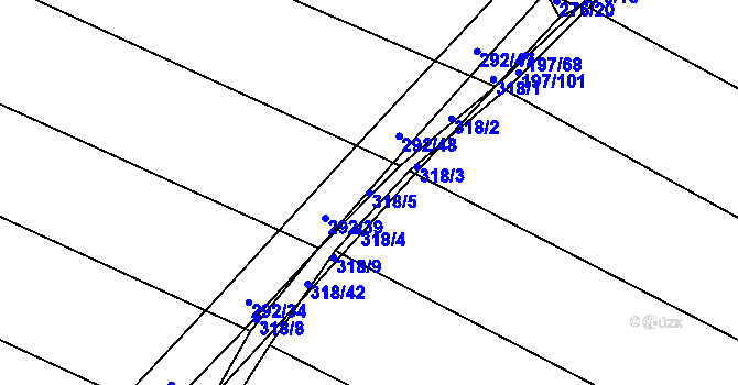 Parcela st. 318/5 v KÚ Podbřežice, Katastrální mapa