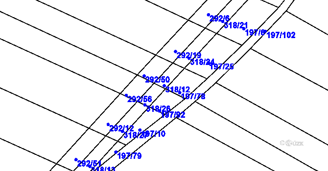 Parcela st. 318/12 v KÚ Podbřežice, Katastrální mapa