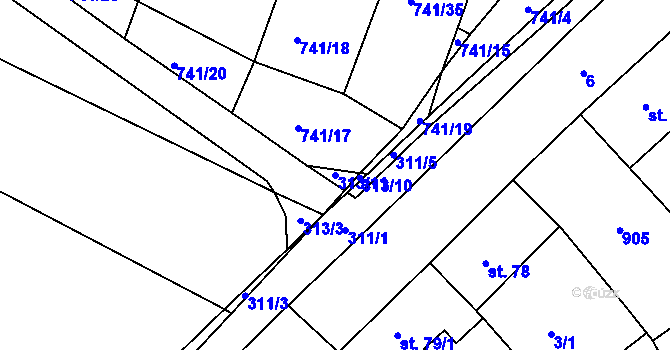 Parcela st. 313/11 v KÚ Podbřežice, Katastrální mapa