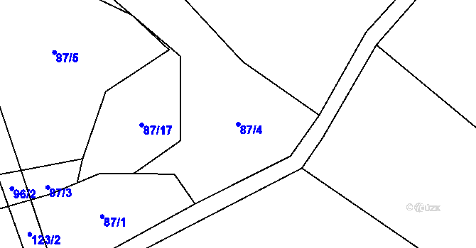 Parcela st. 87/4 v KÚ Komušín, Katastrální mapa
