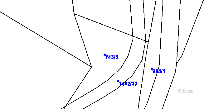 Parcela st. 743/5 v KÚ Komušín, Katastrální mapa