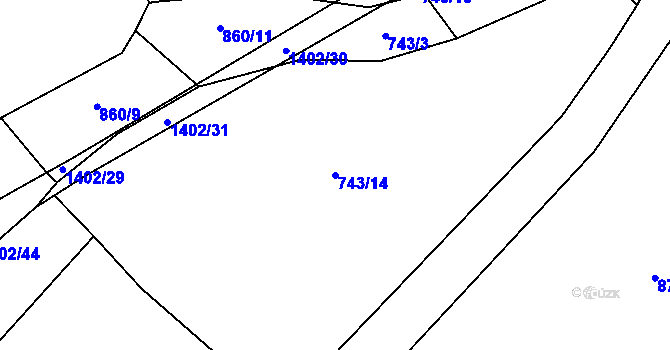 Parcela st. 743/14 v KÚ Komušín, Katastrální mapa