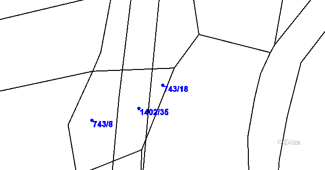 Parcela st. 743/18 v KÚ Komušín, Katastrální mapa