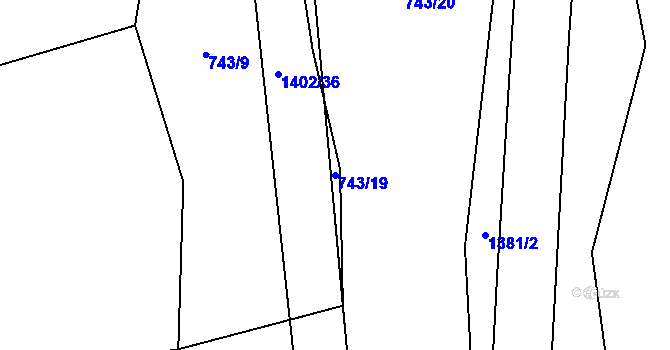 Parcela st. 743/19 v KÚ Komušín, Katastrální mapa