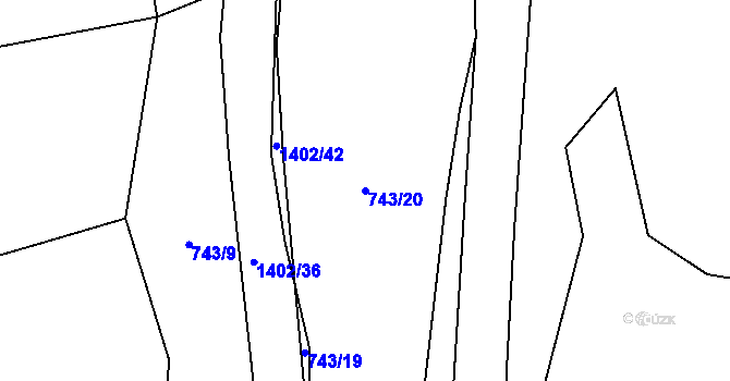 Parcela st. 743/20 v KÚ Komušín, Katastrální mapa