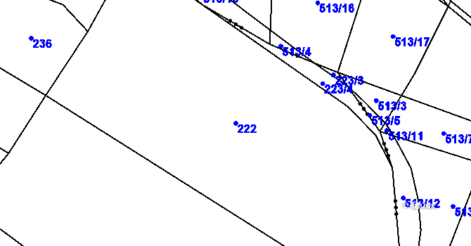 Parcela st. 222 v KÚ Komušín, Katastrální mapa