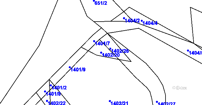 Parcela st. 1402/20 v KÚ Komušín, Katastrální mapa