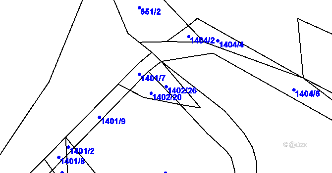 Parcela st. 1402/26 v KÚ Komušín, Katastrální mapa