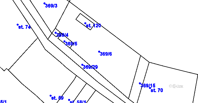 Parcela st. 369/6 v KÚ Komušín, Katastrální mapa