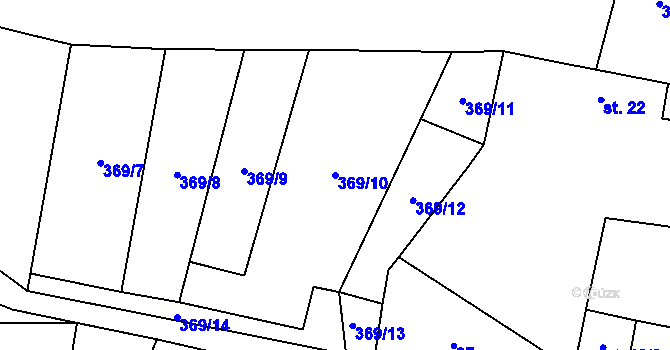 Parcela st. 369/10 v KÚ Komušín, Katastrální mapa