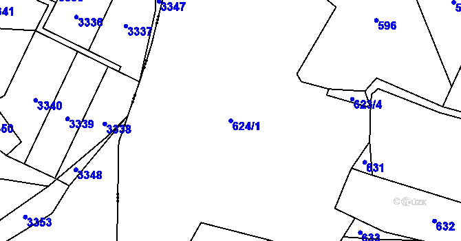 Parcela st. 624/1 v KÚ Komušín, Katastrální mapa
