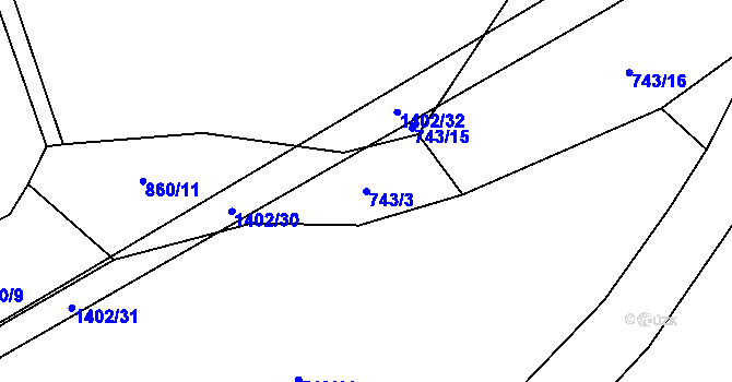 Parcela st. 743/3 v KÚ Komušín, Katastrální mapa