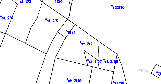 Parcela st. 2/2 v KÚ Konárovice, Katastrální mapa