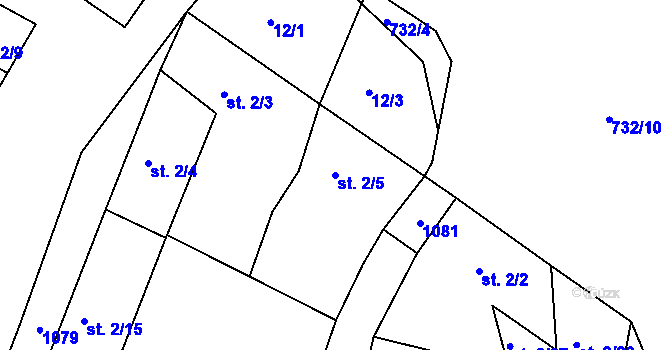 Parcela st. 2/5 v KÚ Konárovice, Katastrální mapa