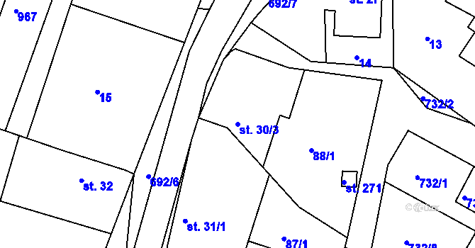 Parcela st. 30/3 v KÚ Konárovice, Katastrální mapa