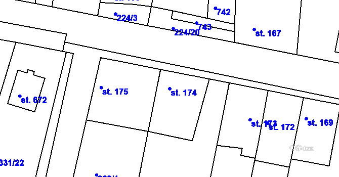 Parcela st. 174 v KÚ Konárovice, Katastrální mapa