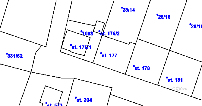 Parcela st. 177 v KÚ Konárovice, Katastrální mapa