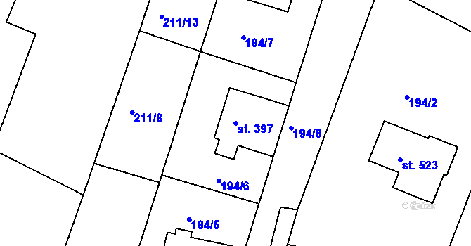 Parcela st. 397 v KÚ Konárovice, Katastrální mapa