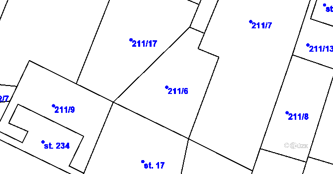 Parcela st. 211/6 v KÚ Konárovice, Katastrální mapa