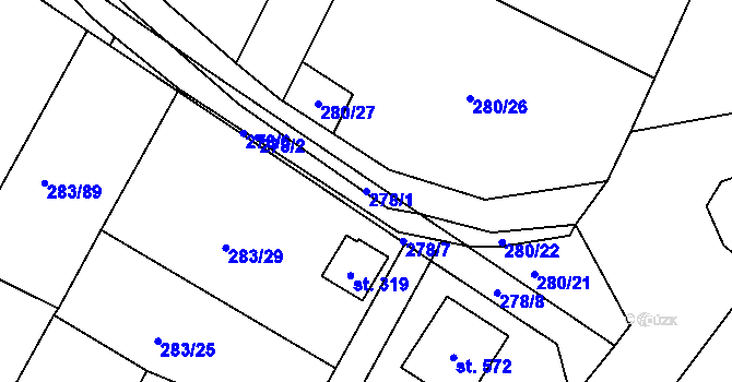 Parcela st. 278/1 v KÚ Konárovice, Katastrální mapa
