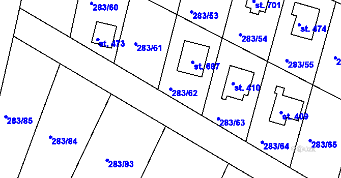 Parcela st. 283/62 v KÚ Konárovice, Katastrální mapa