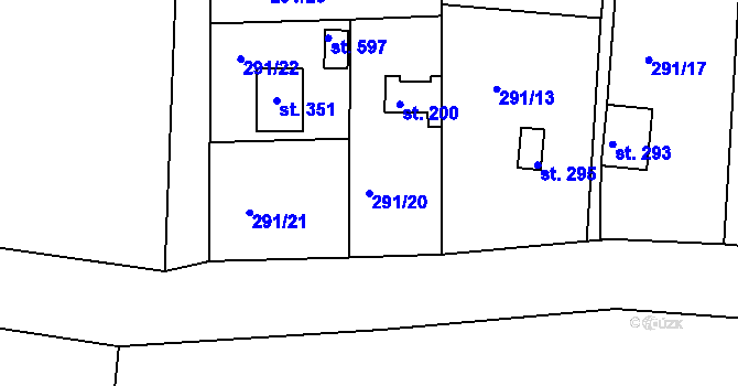 Parcela st. 291/20 v KÚ Konárovice, Katastrální mapa