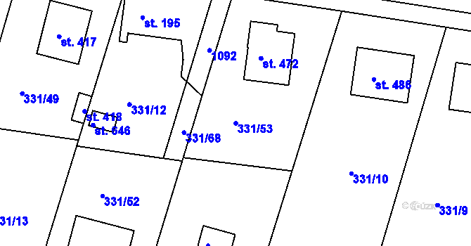 Parcela st. 331/53 v KÚ Konárovice, Katastrální mapa