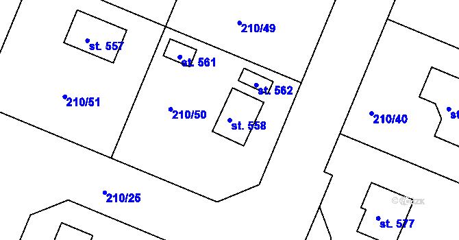 Parcela st. 558 v KÚ Konárovice, Katastrální mapa