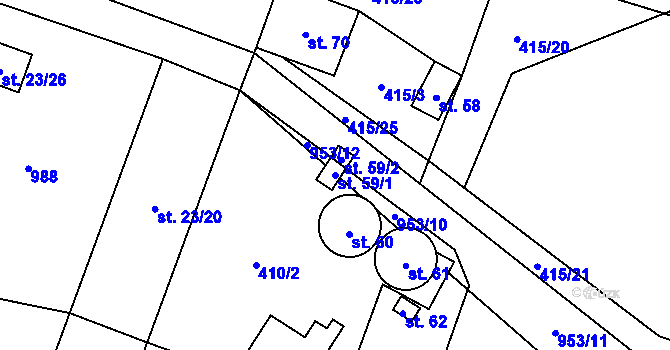 Parcela st. 59/1 v KÚ Dub u Kondrace, Katastrální mapa