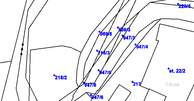 Parcela st. 218/3 v KÚ Dub u Kondrace, Katastrální mapa