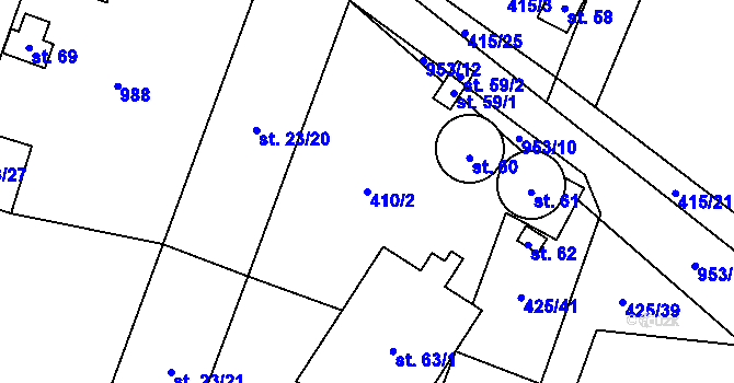 Parcela st. 410/2 v KÚ Dub u Kondrace, Katastrální mapa