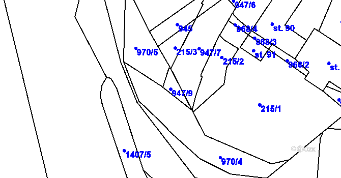 Parcela st. 947/9 v KÚ Dub u Kondrace, Katastrální mapa