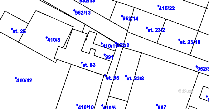 Parcela st. 991 v KÚ Dub u Kondrace, Katastrální mapa
