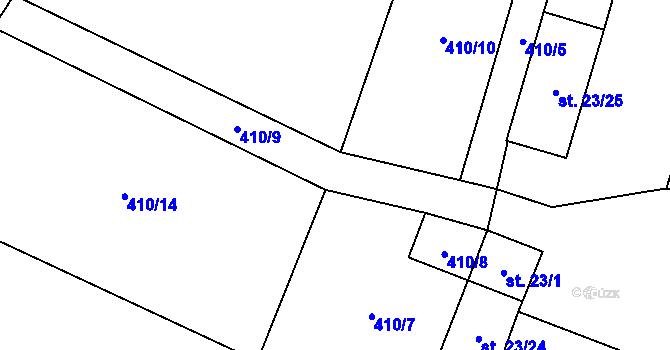 Parcela st. 410/9 v KÚ Dub u Kondrace, Katastrální mapa