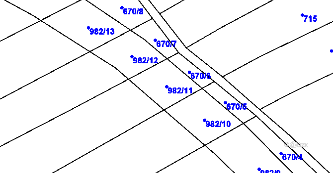 Parcela st. 982/11 v KÚ Dub u Kondrace, Katastrální mapa