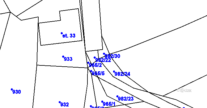 Parcela st. 982/30 v KÚ Dub u Kondrace, Katastrální mapa