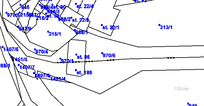 Parcela st. 970/6 v KÚ Dub u Kondrace, Katastrální mapa