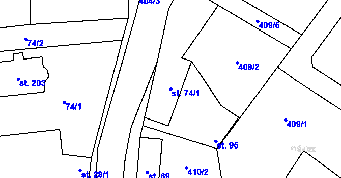 Parcela st. 74/1 v KÚ Kondrac, Katastrální mapa