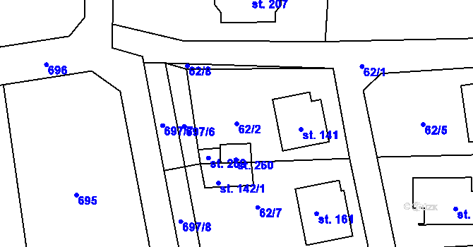 Parcela st. 62/2 v KÚ Kondrac, Katastrální mapa
