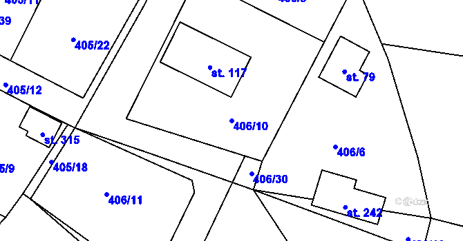 Parcela st. 406/10 v KÚ Kondrac, Katastrální mapa