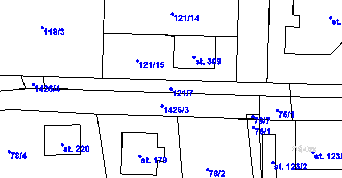 Parcela st. 121/7 v KÚ Kondrac, Katastrální mapa