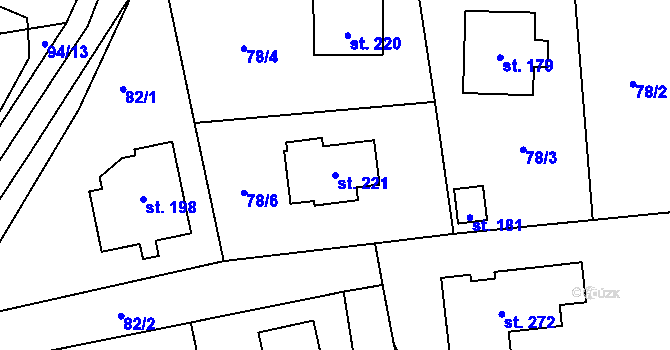 Parcela st. 221 v KÚ Kondrac, Katastrální mapa
