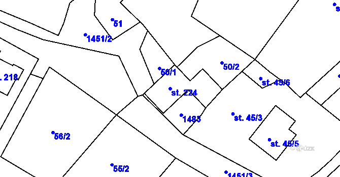 Parcela st. 224 v KÚ Kondrac, Katastrální mapa