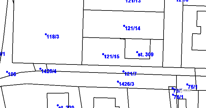 Parcela st. 121/15 v KÚ Kondrac, Katastrální mapa