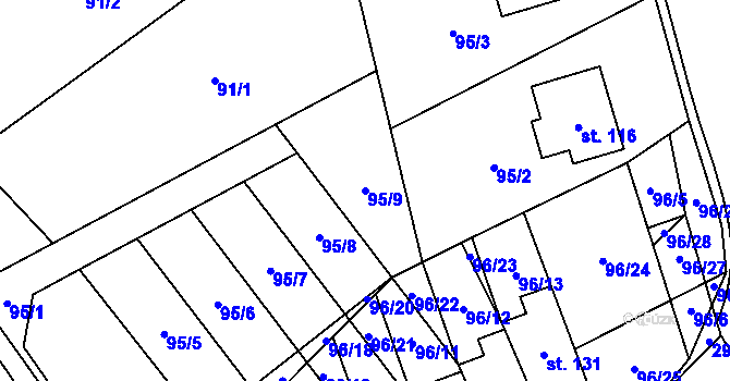 Parcela st. 95/9 v KÚ Konecchlumí, Katastrální mapa