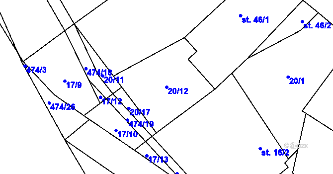 Parcela st. 20/12 v KÚ Kovač, Katastrální mapa
