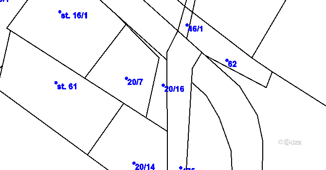 Parcela st. 20/16 v KÚ Kovač, Katastrální mapa