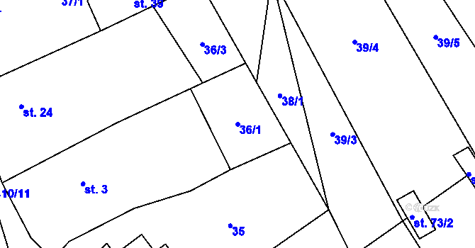 Parcela st. 36/1 v KÚ Kovač, Katastrální mapa