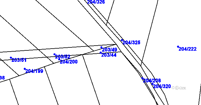 Parcela st. 203/44 v KÚ Kovač, Katastrální mapa